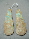 Native American Huge Slab Turquoise Santo Domingo #8 Turquoise Sterling Silver Earrings-Nativo Arts