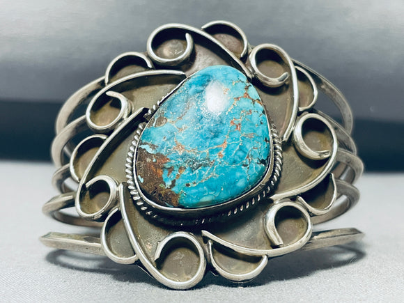 Twirling Twist Vintage Native American Navajo Turquoise Sterling Silver Bracelet Cuff Old-Nativo Arts