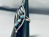 D.a. Dishta (d) Amazing Vintage Native American Navajo Blue Gem Turquoise Sterling Silver Ring-Nativo Arts