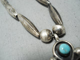Dazzling Vintage Native American Zuni Blue Gem Turquoise Sterling Silver Necklace-Nativo Arts