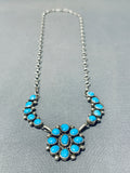 Dazzling Vintage Native American Navajo Old Kingman Turquoise Sterling Silver Necklace-Nativo Arts