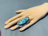 One Of The Most Unique Native American Navajo Turquoise Sterling Silver Inlay Ring-Nativo Arts
