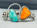 Superior Native American Navajo Royston Turquoise & Spiny Oyster Sterling Silver Bracelet Signed-Nativo Arts