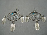 Detailed Intricate!! Vintage Native American Navajo Turquoise Drmcather Sterling Silver Earrings-Nativo Arts