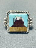 Important Monument Valley Native American Navajo Turquoise Sterling Silver Ring-Nativo Arts