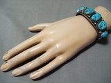 Eyecatching Vintage Native American Navajo Morenci Turquoise Sterling Silver Bracelet Old-Nativo Arts