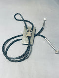 Very Unique Vintage Native American Navajo Contemporist Sterling Silver Turquoise Bolo Tie-Nativo Arts