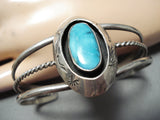 Unique Vintage Native American Navajo Old Kingman Turquoise Sterling Silver Shadowbox Bracelet-Nativo Arts