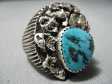 Interesting Vintage Native American Navajo Kingman Turquoise Sterling Silver Ring Old-Nativo Arts