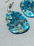 Native American Beautiful Santo Domingo Turquoise Slab Sterling Silver Earrings-Nativo Arts