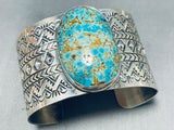 Phenomenal San Felipe Signed 8 Turquoise Sterling Silver Gigantic Bracelet-Nativo Arts