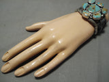 One Of Biggest Vintage Native American Navajo #8 Turquoise Sterling Silver Chunk Bracelet-Nativo Arts