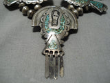 Native American Intricate Vintage Navajo Turquoise Inlay Sterling Silver Squash Blossom Necklace-Nativo Arts