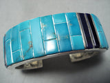 Large Wrist Vintage Native American Navajo Turquoise Inlay Sterling Silver Bracelet-Nativo Arts