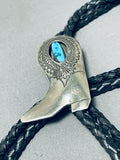 Cowboy Boot!! Vintage Native American Navajo Turquoise Sterling Silver Bolo Tie-Nativo Arts