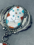 Massive Vintage Native American Zuni Turquoise Inlay Sterling Silver Tree Pendant Pin-Nativo Arts