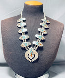 Native American Intricate Vintage Navajo Turquoise Coral Sterling Silver Squash Blossom Necklace-Nativo Arts