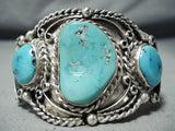 Museum Wide Vintage Native American Navajo Triple Turquoise Sterling Silver Bracelet Old-Nativo Arts