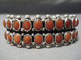 One Of The Best Native American Navajo Domed Coral Sterling Silver Bracelet Heavy!-Nativo Arts