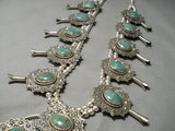 Native American Craziest Navajo Green Turquoise Sterling Silver Squash Blossom Necklace-Nativo Arts