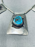 Channel Pendant Vintage Native American Navajo Turquoise Sterling Silver Necklace Old-Nativo Arts