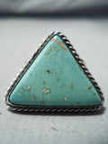 Unique Vintage Native American Navajo Green Turquoise Triangle Sterling Silver Ring Old-Nativo Arts