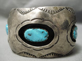 Huge Vintage Native American Navajo Hand Tooled Sterling Silver Turquoise Bracelet Old-Nativo Arts
