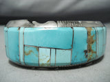 Heavy Thick Native American Navajo Turquois Einlay Sterling Silver Bracelet-Nativo Arts