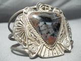 Opulent Early Vintage Native American Navajo Petrified Wood Sterling Silver Thunderbird Bracelet-Nativo Arts