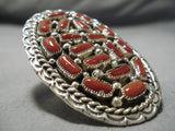 One Of The Biggest Native American Navajo Coral Sterling Silver Ring-Nativo Arts