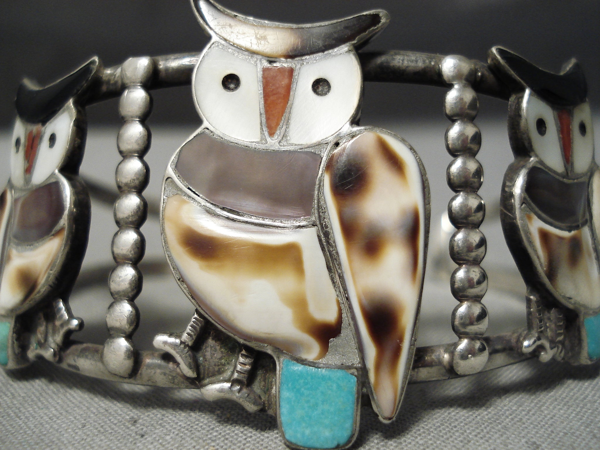 Sterling silver native owl and on sale turquoise ￼cuff bracelet