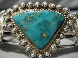 Superior Vintage Native American Navajo Morenci Turquoise Sterling Silver Bracelet Cuff-Nativo Arts