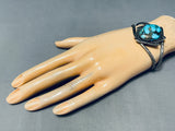 Rare Old Morenci Turquoise Vintage Native American Navajo Sterling Silver Bracelet Old-Nativo Arts