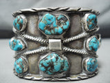 Huge Heavy Thick Vintage Native American Navajo Turquoise Sterling Silver Bracelet Old-Nativo Arts