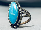Spectacular Vintage Native American Navajo Kingman Turquoise Sterling Silver Ring-Nativo Arts