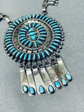 One Of Best Intricate Stone Work Vintage Native American Zuni Turquoise Sterling Silver Necklace-Nativo Arts
