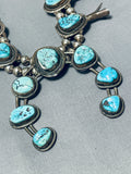 Authentic Vintage Native American Navajo Blue Turquoise Sterling Silver Squash Blossom Necklace-Nativo Arts
