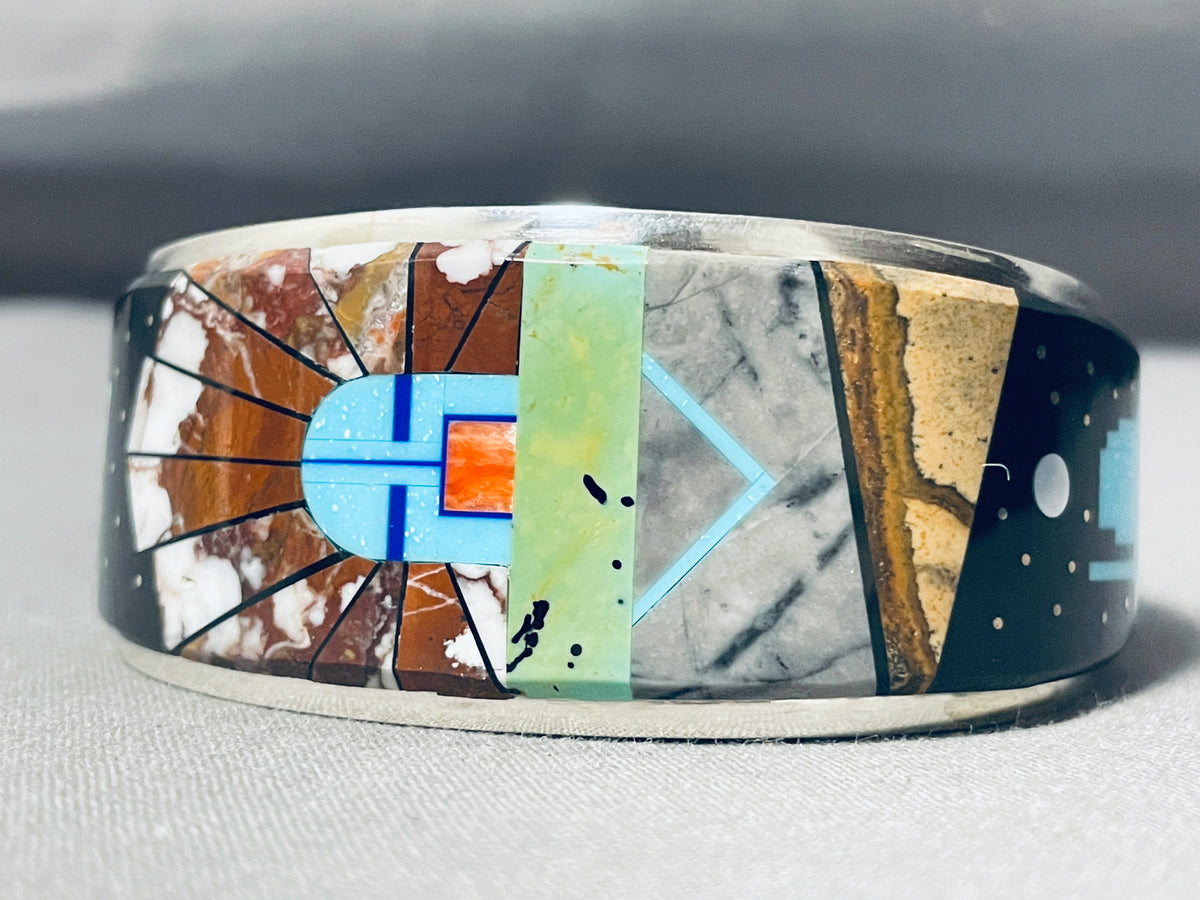 Native American Extreme Inlay Navajo Turquoise Inlay Sterling Silver K ...