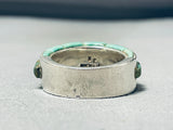 Native American One Of Most Intricate Vintage Navajo Green Turquoise Inlay Sterling Silver Ring-Nativo Arts