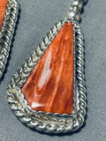 Beautiful Vintage Native American Navajo Spiny Oyster Sterling Silver Earrings-Nativo Arts