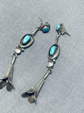 Superb Vintage Native American Navajo Blue Gem Turquoise Sterling Silver Earrings-Nativo Arts