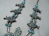 Women's Vintage Native American Navajo Needle Turquoise Sterling Silver Squash Blossom Necklace-Nativo Arts