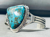 Glamorous Native American Navajo Old Kingman Turquoise Sterling Silver Bracelet-Nativo Arts