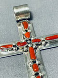 Stunning Native American Navajo Coral Sterling Silver Cross Pendant-Nativo Arts