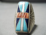 One Of The Best Vintage Native American Navajo Turquoise Lapis Inlay Sterling Silver Ring-Nativo Arts