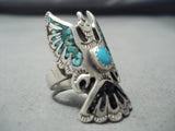 So Much Detail Vintage Native American Navajo Turquoise Sterling Silver Bird Ring Old-Nativo Arts
