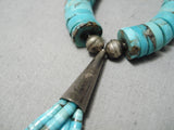 Superior Vintage Santo Domingo Native American Navajo Turquoise Heishi Sterling Silver Necklace-Nativo Arts