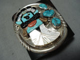 Detailed Huge Vintage Native American Navajo Turquoise Kachina Sterling Silver Ketoh Bracelet-Nativo Arts