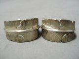 Important Vintage Native American Navajo Michael Kirk Feather Sterling Silver Earrings Old-Nativo Arts