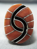 Exceptional Zuni Coral Inlay Sterling Silver Ring Native American-Nativo Arts
